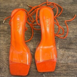 Liliana Vibrant Orange Heels with Clear Straps